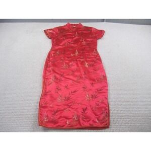 Star‎ Dress Womens 38 Red Gold Bamboo Cheongsam Qipao Chinese Traditional Short